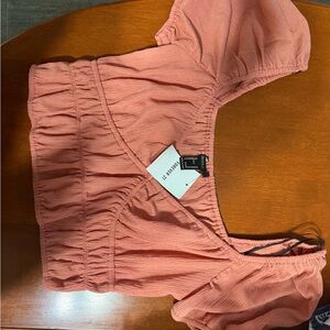 Forever 21 Coral Crop Top with Puff Sleeves